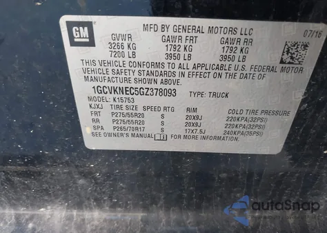 2016 Chevrolet Silverado 1500 Wt from USA, damaged, VIN 1GCVKNEC5GZ378093